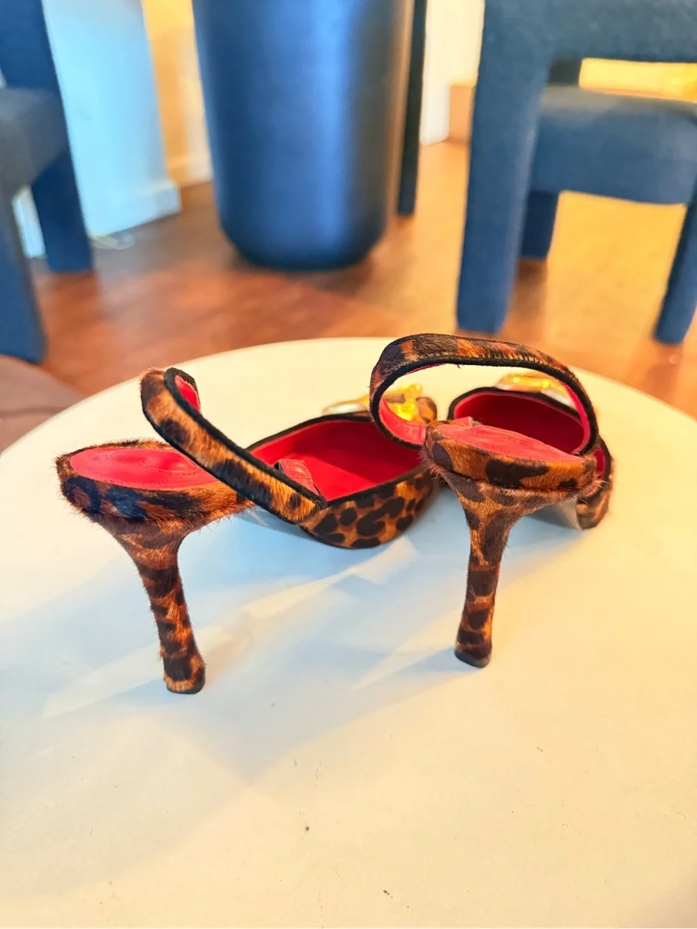 Larroude Cheetah Print Calf Hair Real Fur Slingback Heels Size 7.5